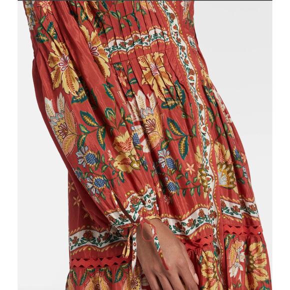 $350 NWT FARM RIO Garden Delight Red Fall Floral Midi Dress – Medium - Picture 8 of 15